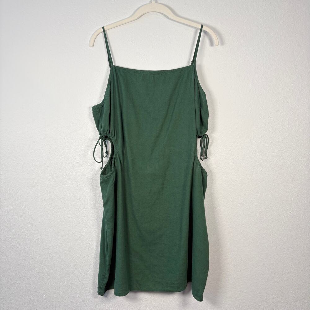 Aerie Natural Linen Blend Sycamore Green Square Neck Side Cut Out Mini Sun Dress - Picture 14 of 14